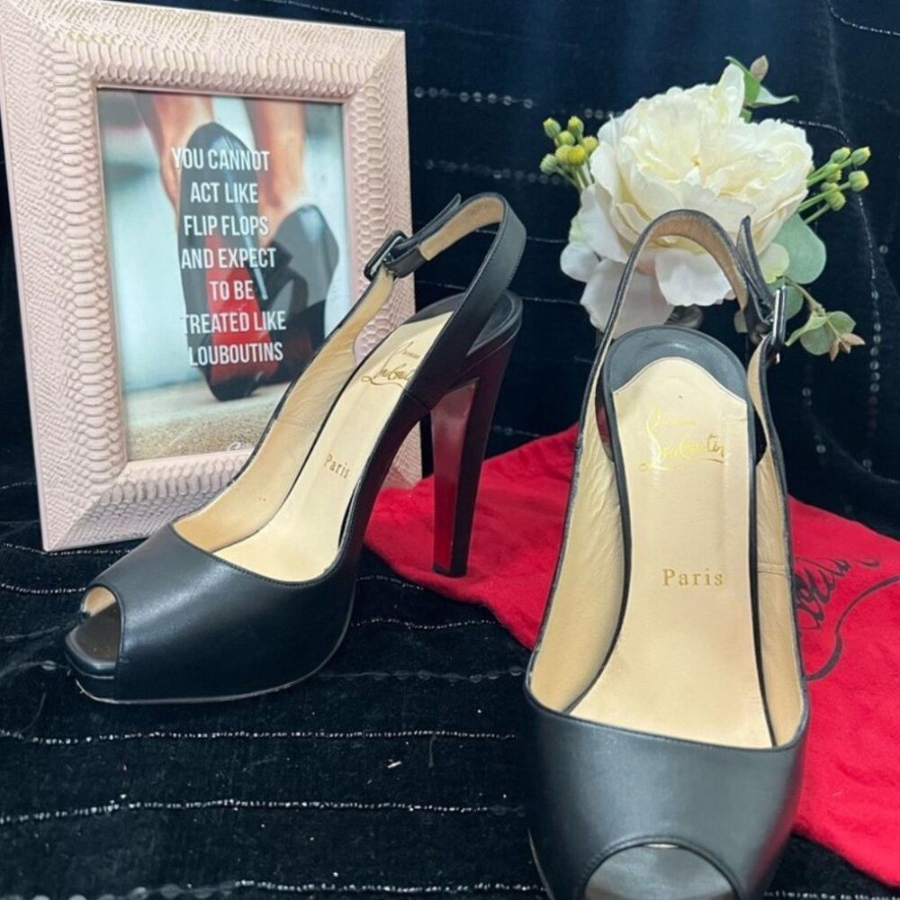 Christian Louboutin peep to black heel red bottom size 39 - Picture 3 of 4